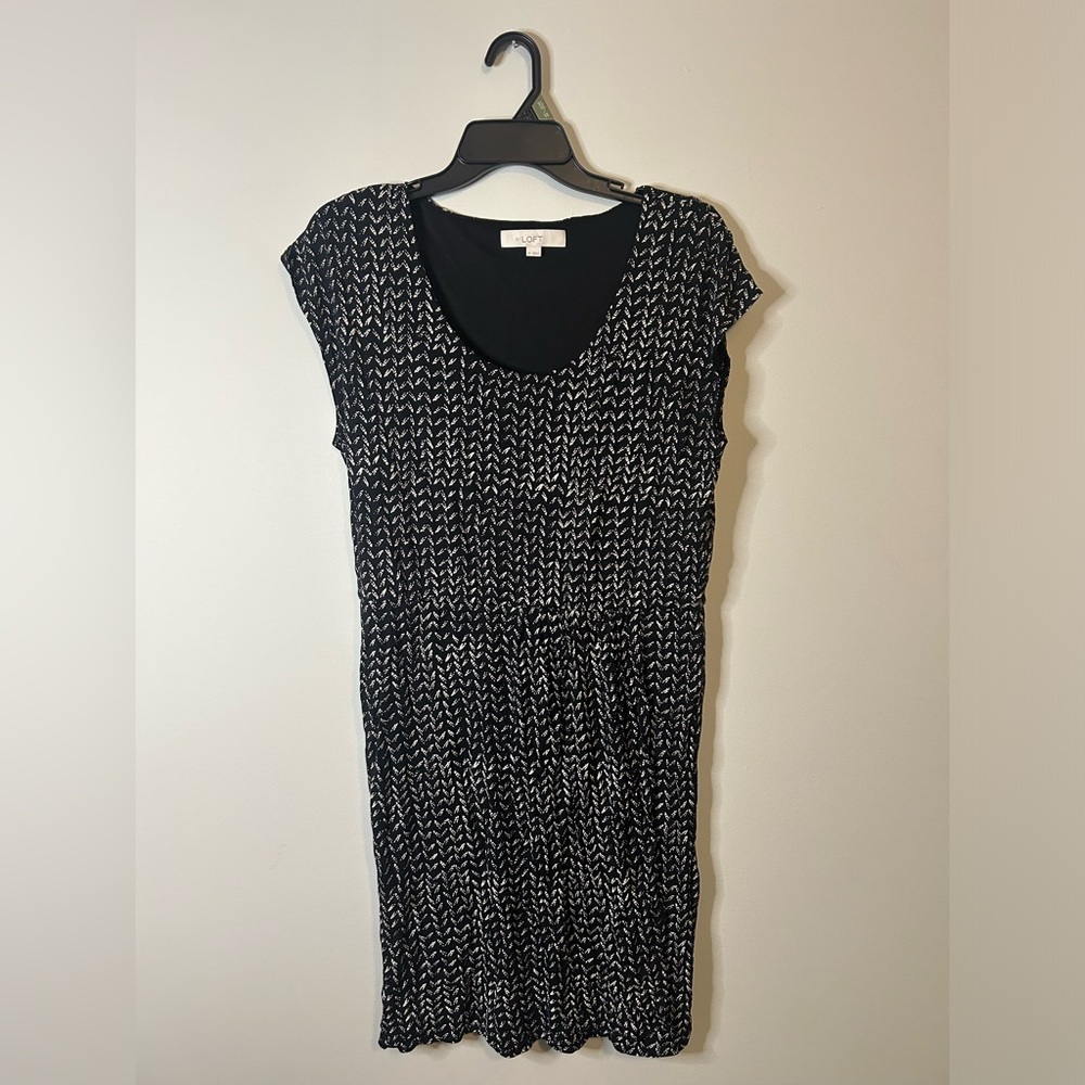LOFT Black and White Midi Dress
